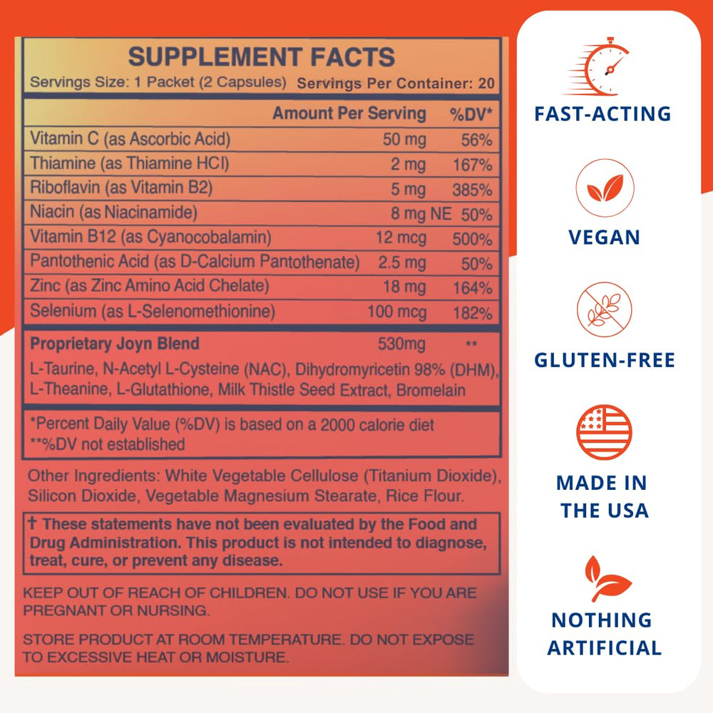 JOYN value-pack label close-up highlighting natural ingredients and vegan formula.