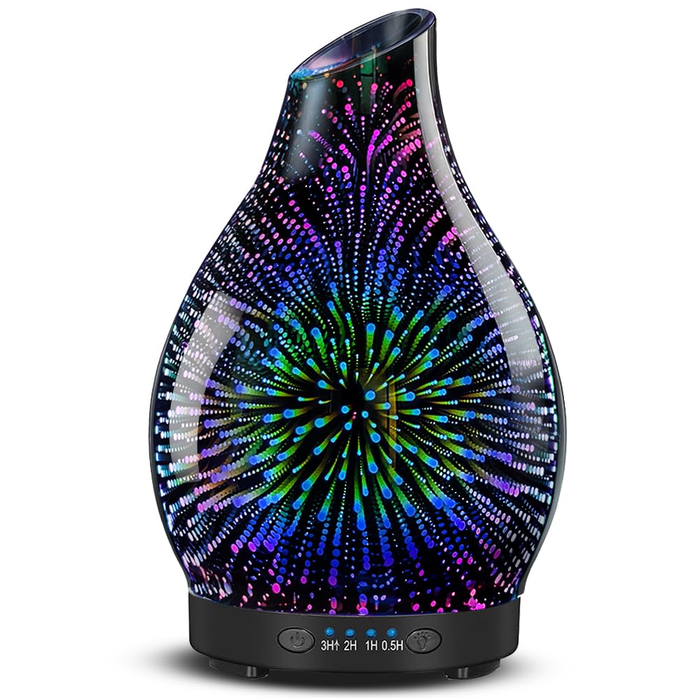 JOYOLO 120ML Essential Oil Diffuser with 3D glass and fireworks pattern
