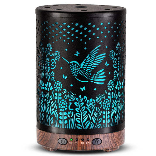 JOYOLO 120ml metal essential oil diffuser with bird pattern - front view