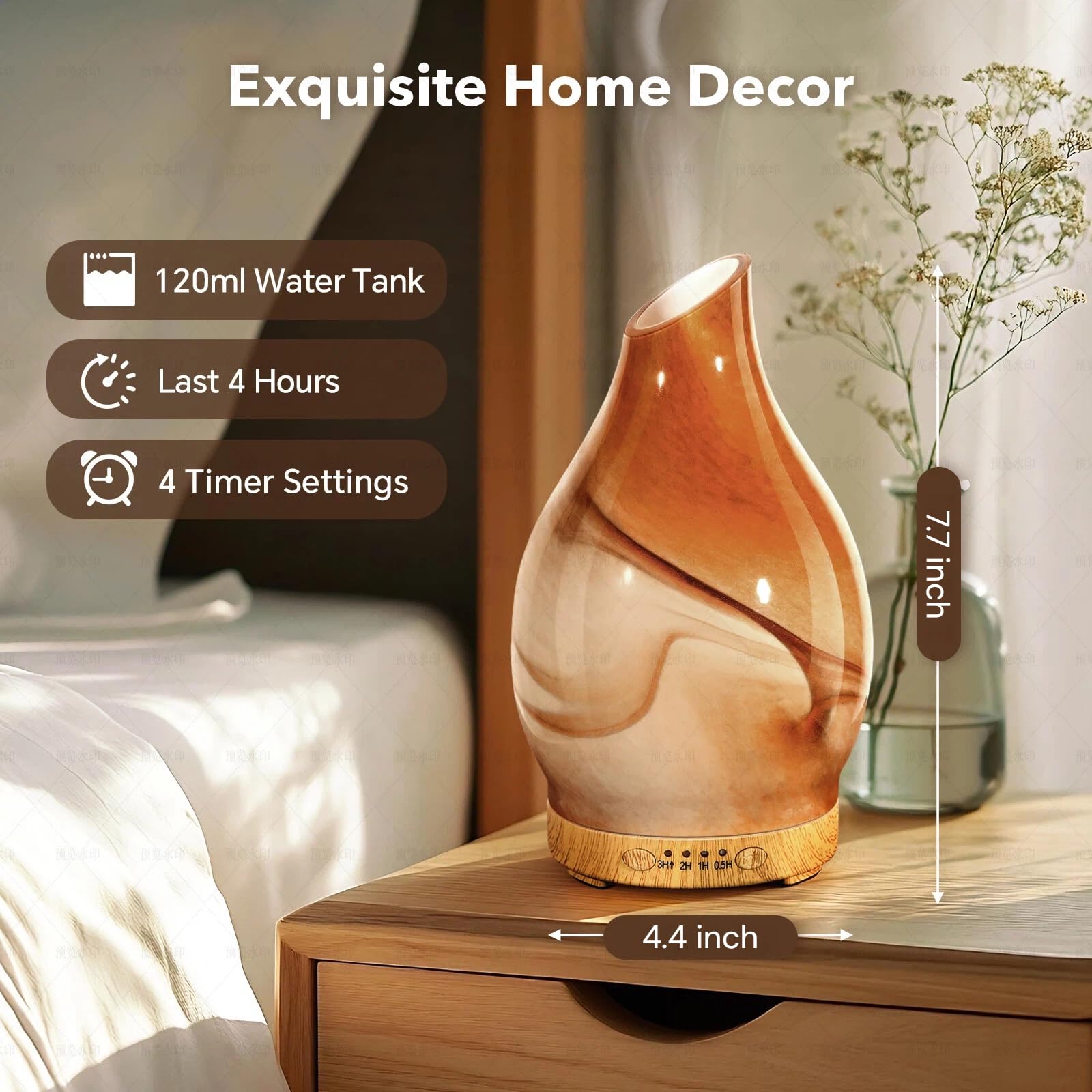 Diffuser showing 4 timer settings for scheduling use