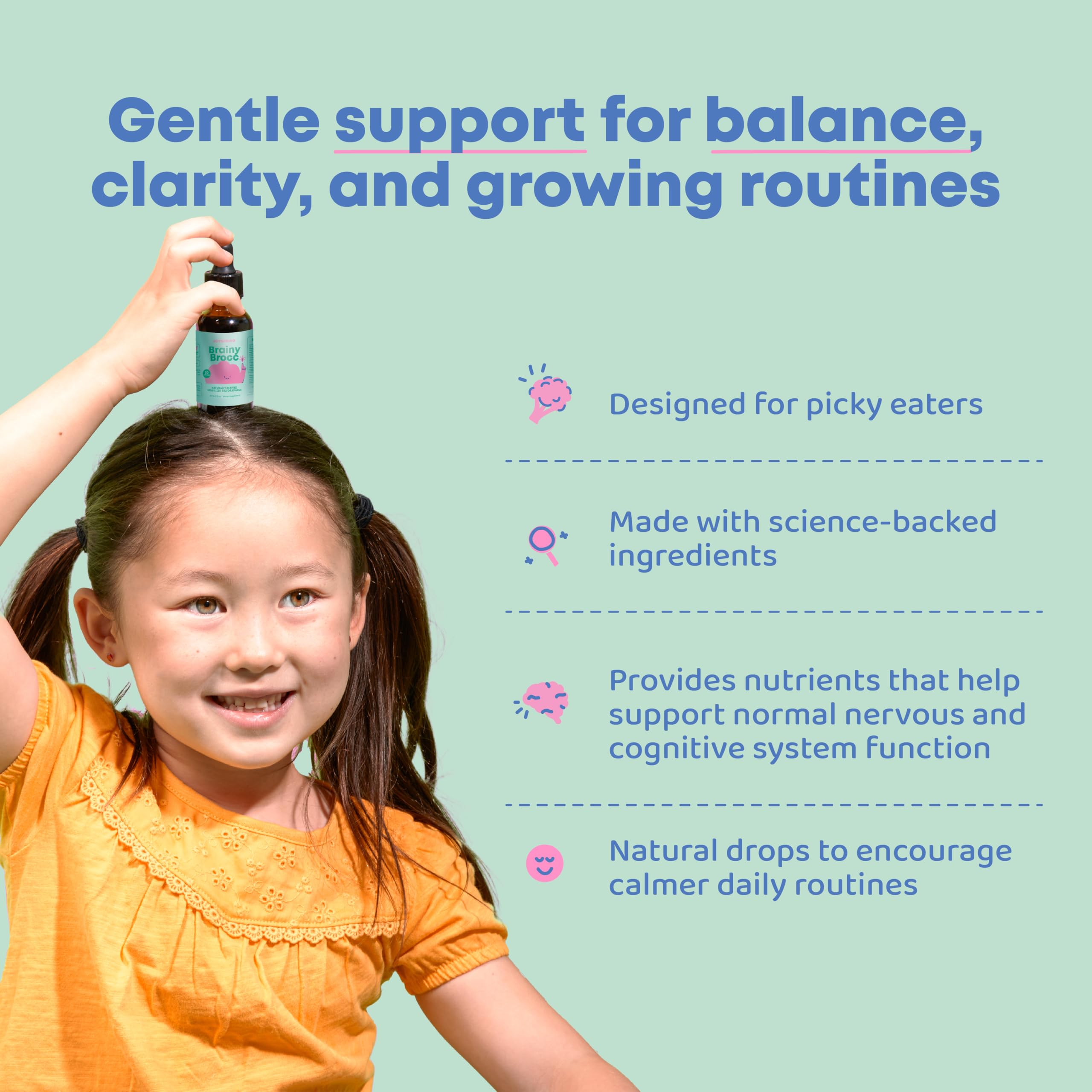 Bottle highlighting bacopa monnieri and plant-based formula