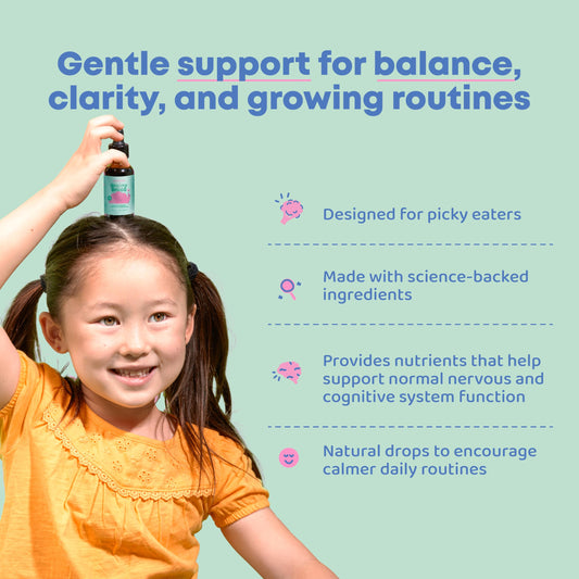 Bottle highlighting bacopa monnieri and plant-based formula