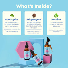 JoySpring Genius Drops organic ingredients label highlighting Ginkgo Biloba and Rhodiola.
