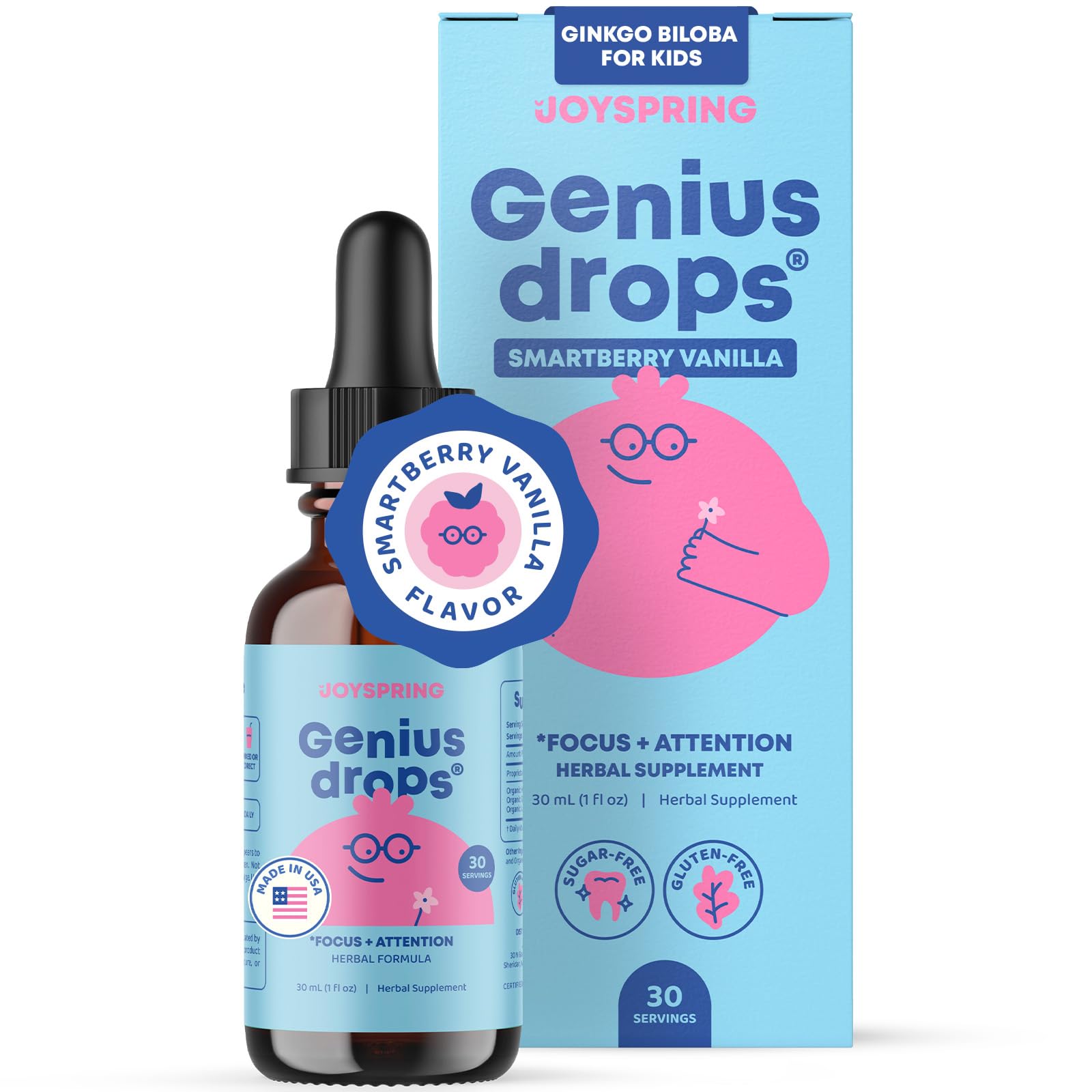 JoySpring Genius Drops Smartberry Vanilla bottle with 1 fl oz (30 servings)