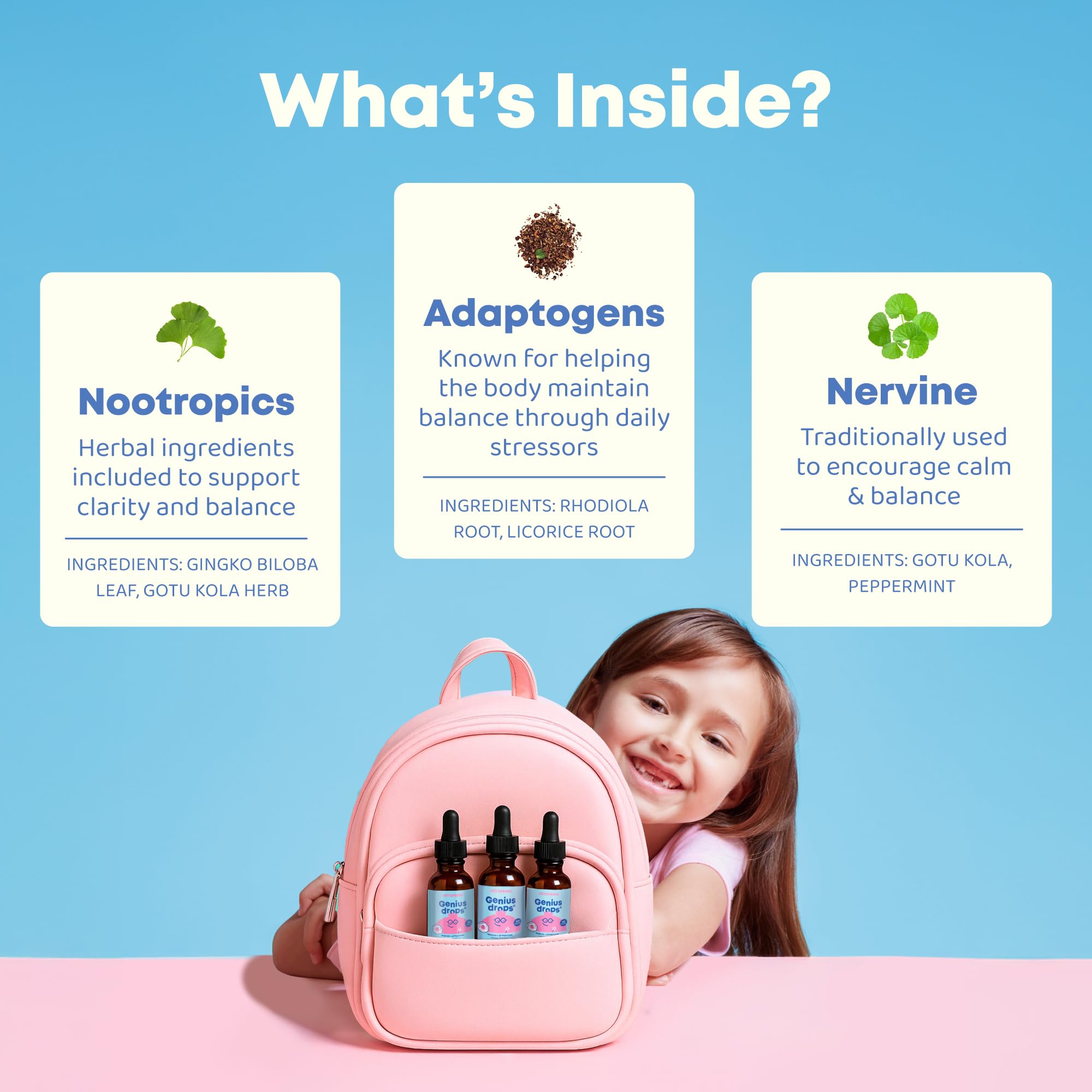 Gotu Kola and herbal ingredients in Genius Drops Smartberry Vanilla