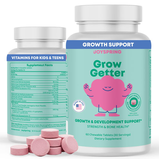 JoySpring Growth Vitamins bottle front label for kids and teens