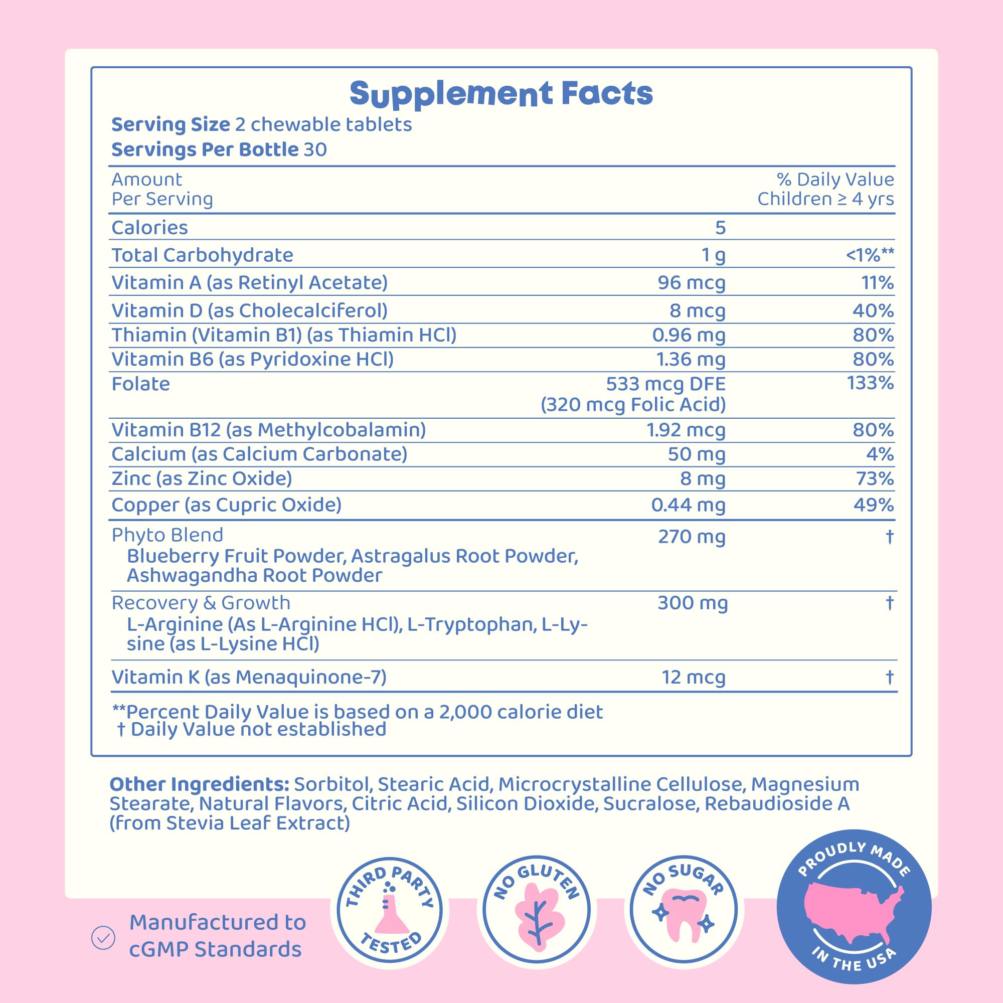 Sugar-free chewables and allergen-free claim on label