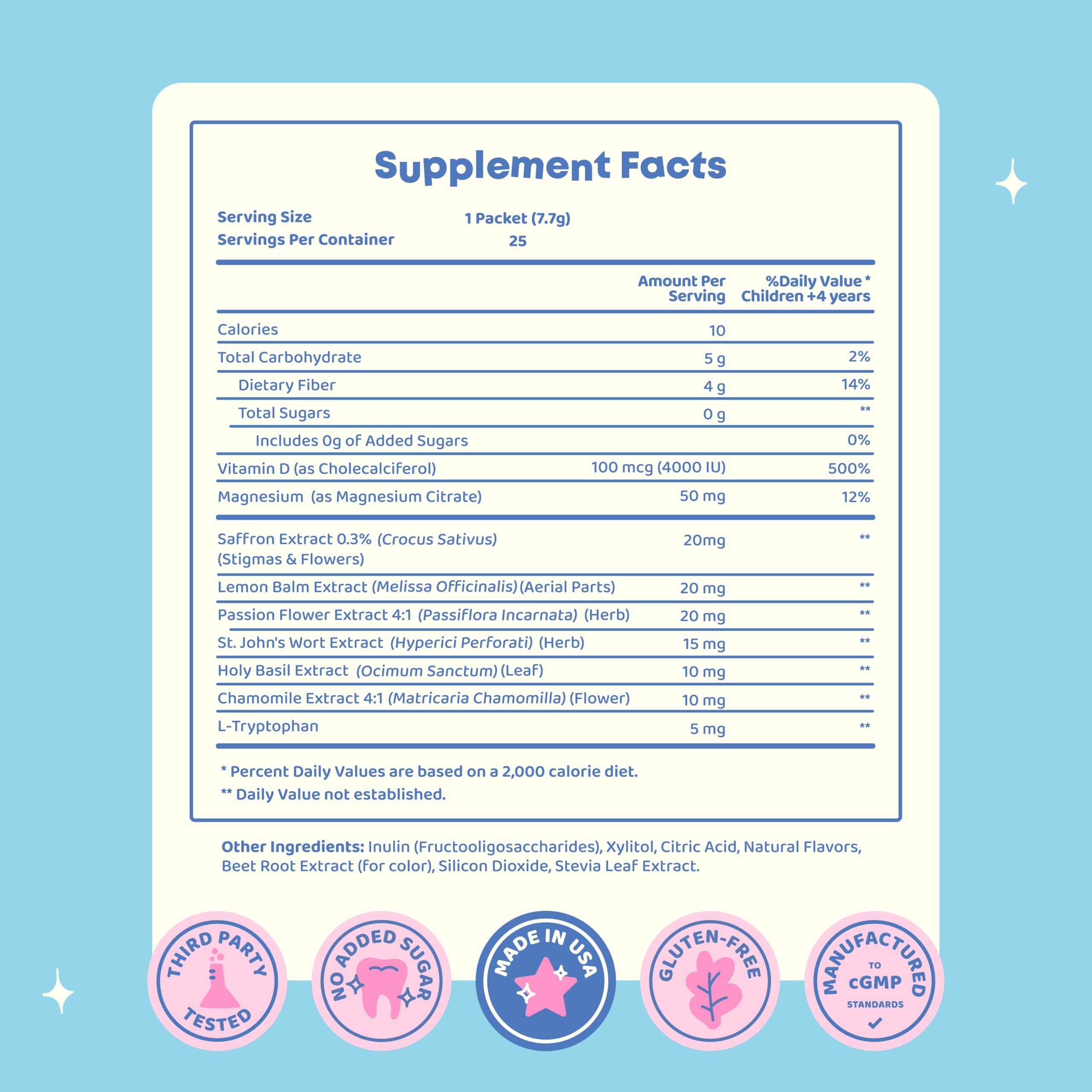 Sugar-free labeling on JoySpring Mood Magic for Kids packaging