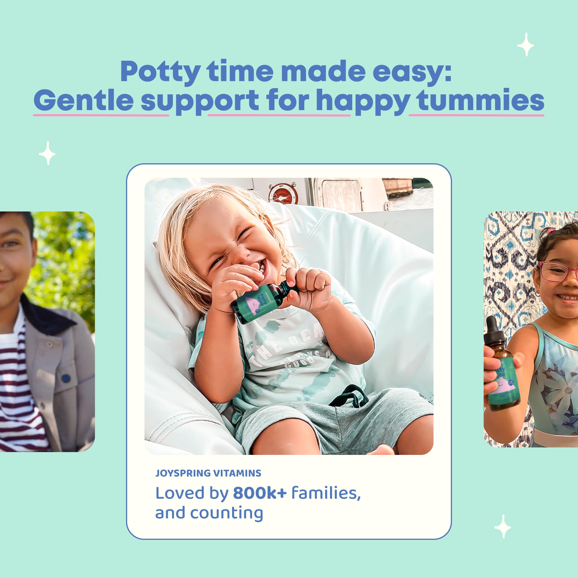 JoySpring Potty Wise box packaging highlights vegan, sugar-free natural constipation relief.