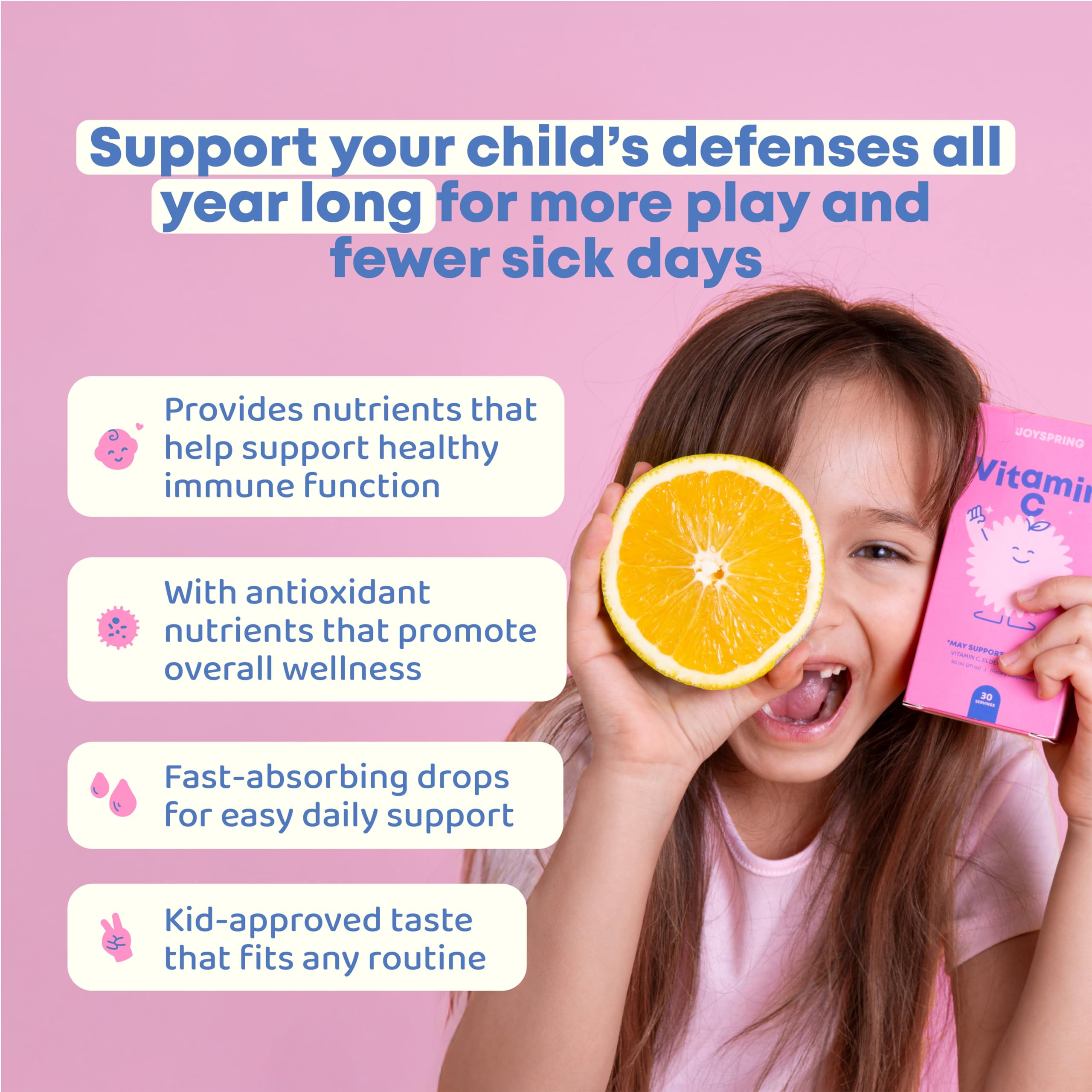 Easy-to-dose JoySpring Vitamin C drops for kids