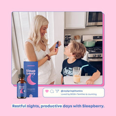 Berry-flavored SleepBerry melatonin drops being used