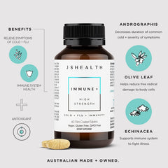 Close-up of JSHealth Immune + Immunity Booster tablets