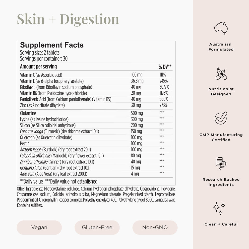 Close-up of JSHealth Skin and Digestion Formula tablets