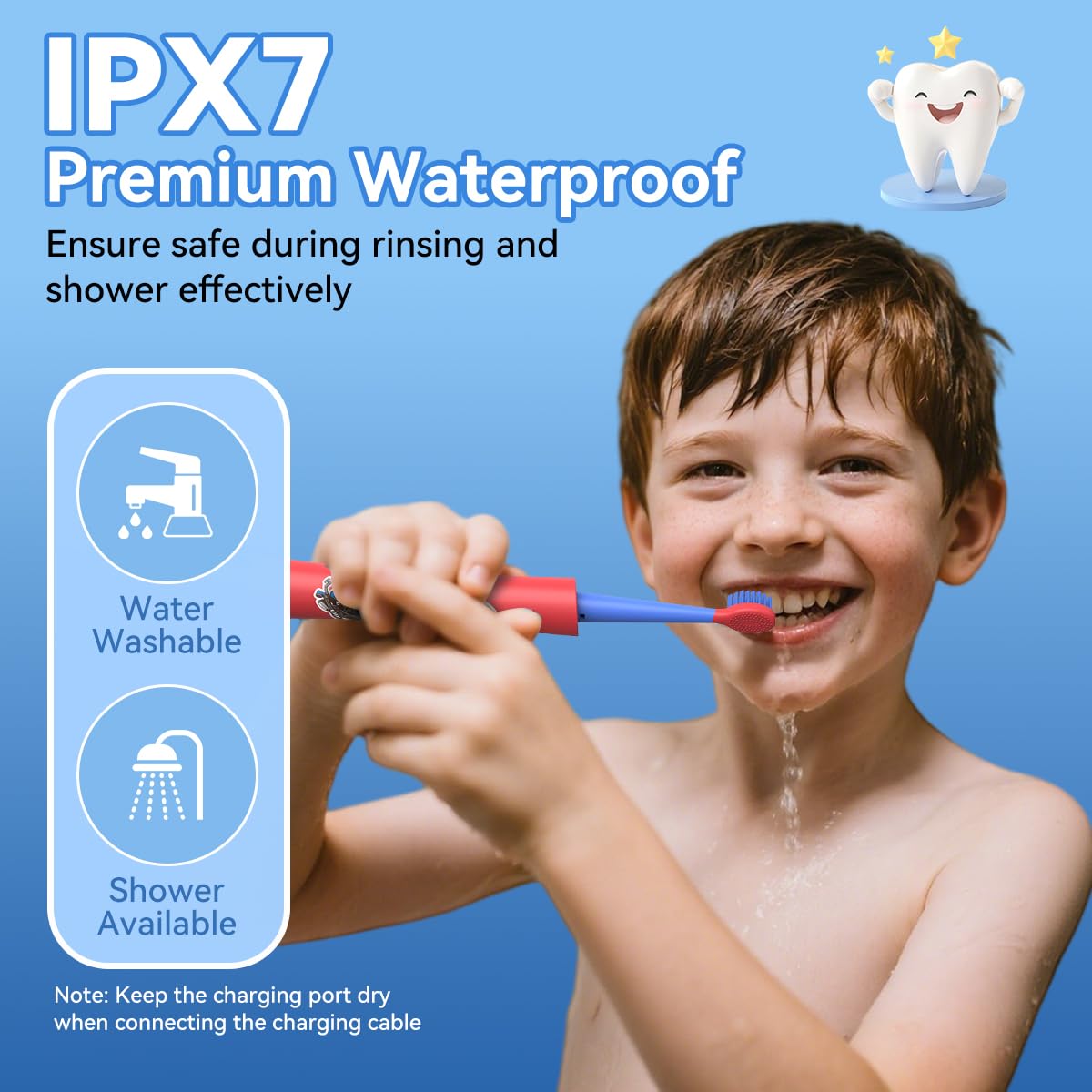IPX7 waterproof rating symbol on the toothbrush