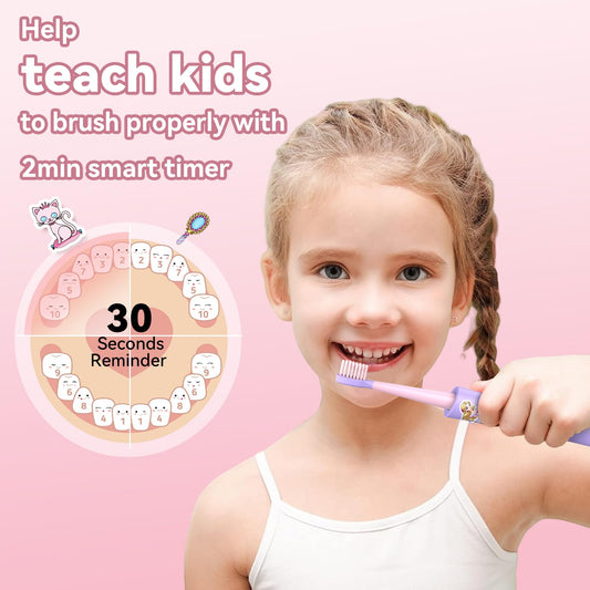 Angled side view of JTF Kids Electric Toothbrush Pink