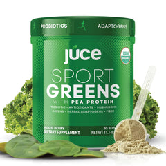 Juce SG7 Sport Greens Powder packaging front with mixed berry flavor