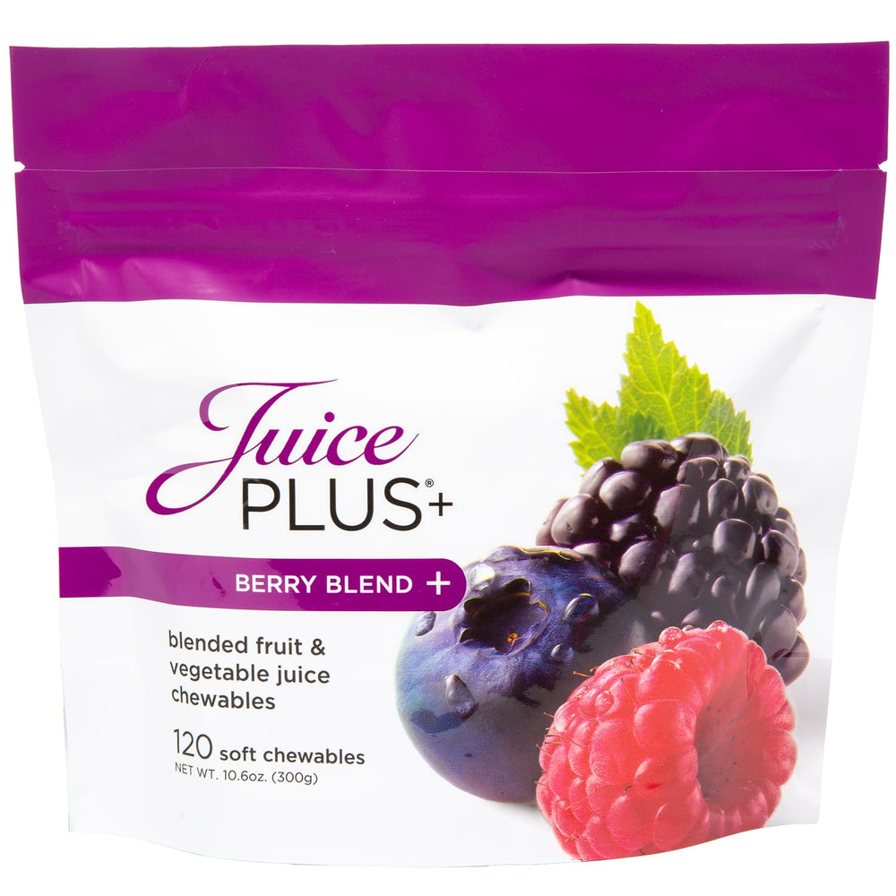 Juice Plus+ Berry Blend Soft Chews pack, convenient daily nutrition for adults and kids.