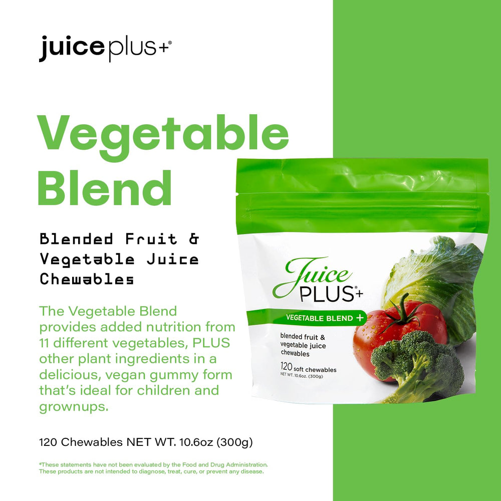 Open bottle of Juice Plus+ Soft Chews with colorful chews inside