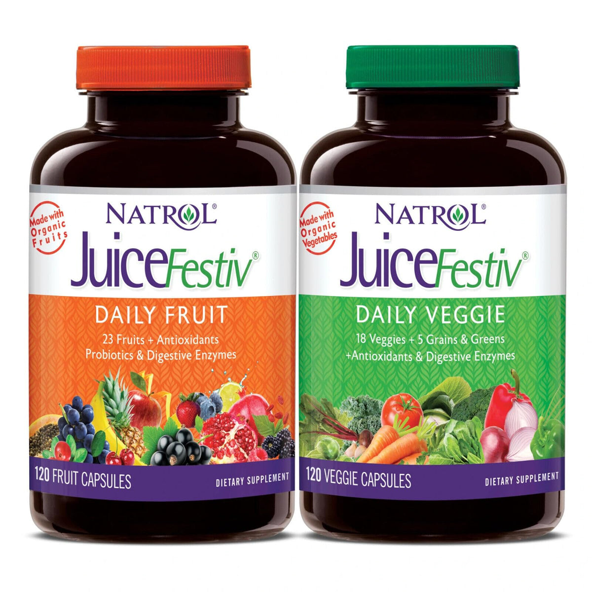 Hero image: Natrol JuiceFestiv capsules with fruit and vegetable blend