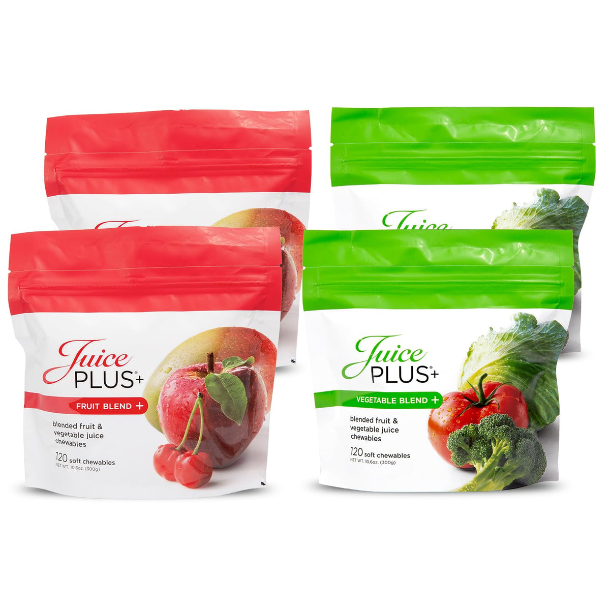 Juice Plus+ Fruit & Vegetable Blend Soft Chews packaging front – four packs