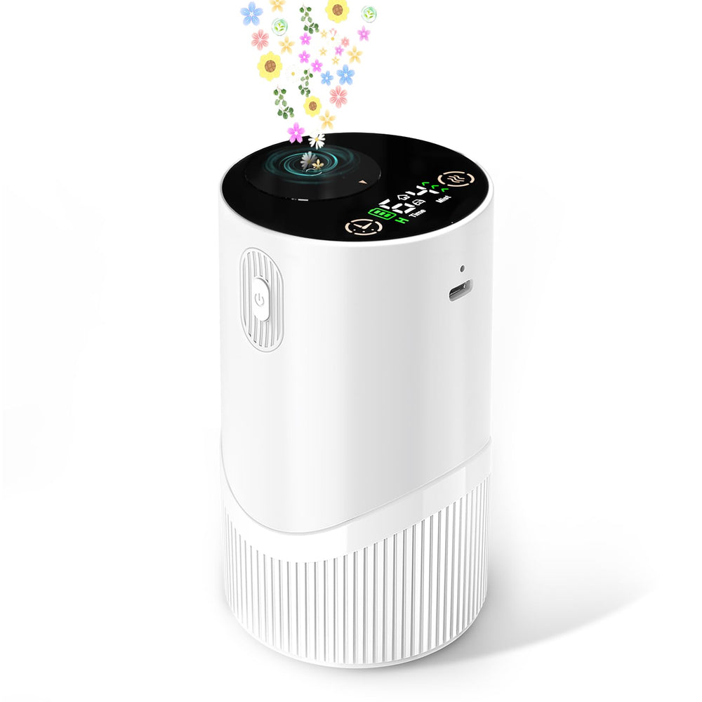 JUJSEN waterless diffuser shown in home and car mode for on-the-go aromatherapy