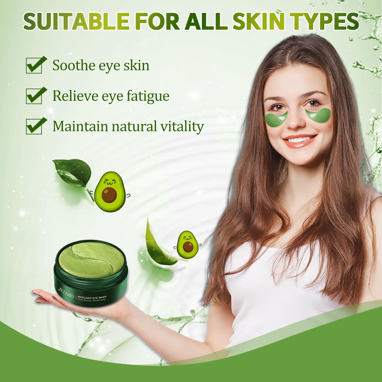 JULYBRO Avocado Vera patches with applicator spoon for easy at-home spa.