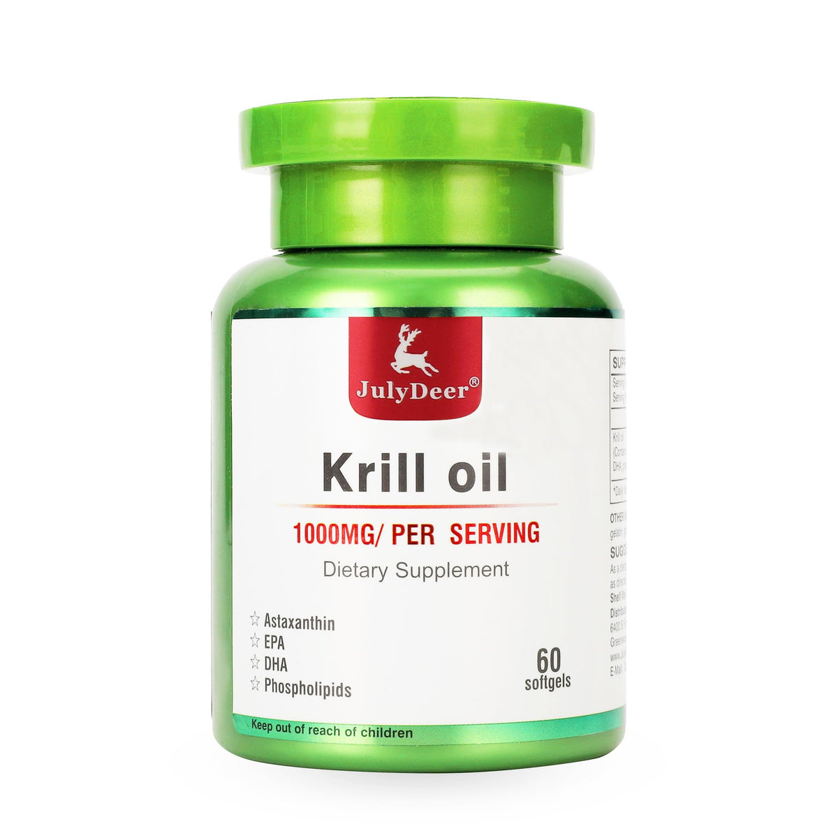 JulyDeer Antarctic Krill Oil bottle label 1000 mg