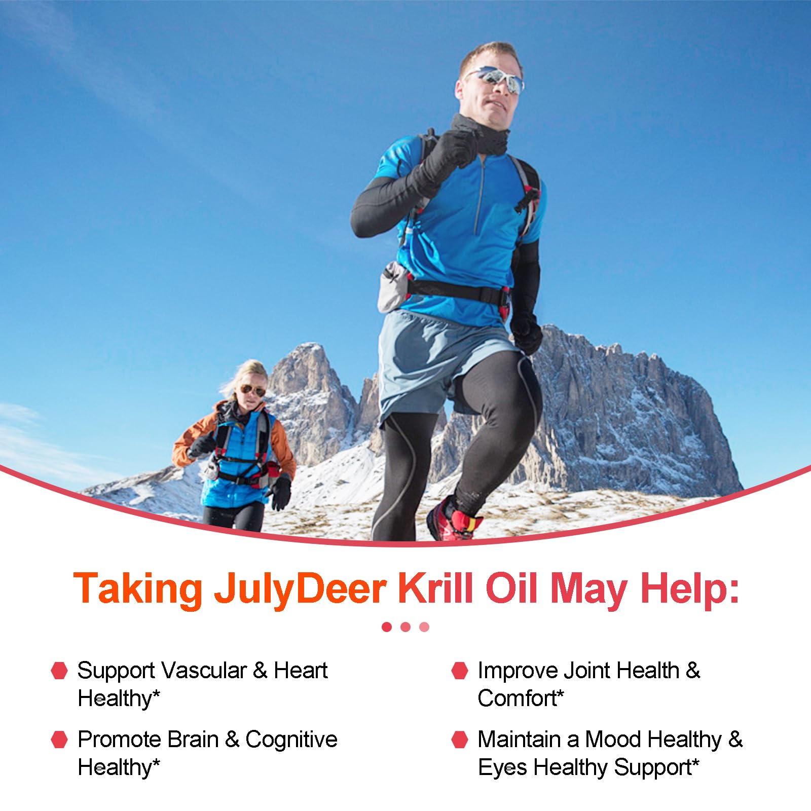 Health benefits represented: joint, heart, brain, immunity