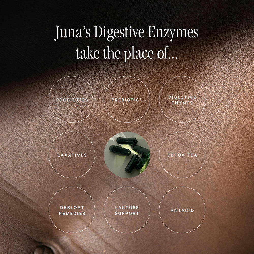 Juna Detox ingredients label highlighting plant-based enzymes and probiotic blend