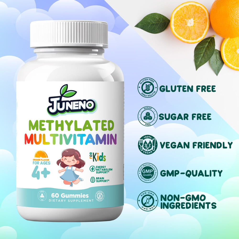Vegan, gluten-free Juneno Methylated Multivitamin Gummies for Kids packaging