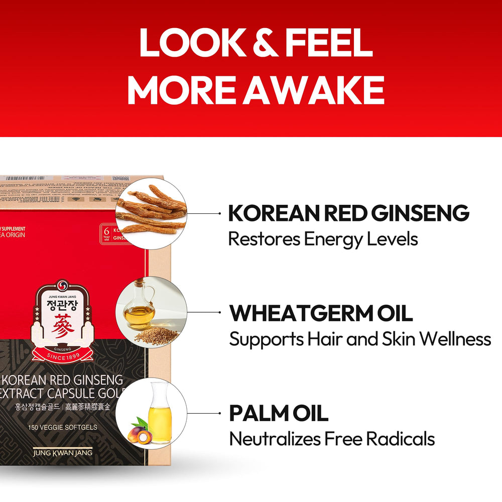 Jung Kwan Jang Korean Red Ginseng label closeup highlights quality and potency