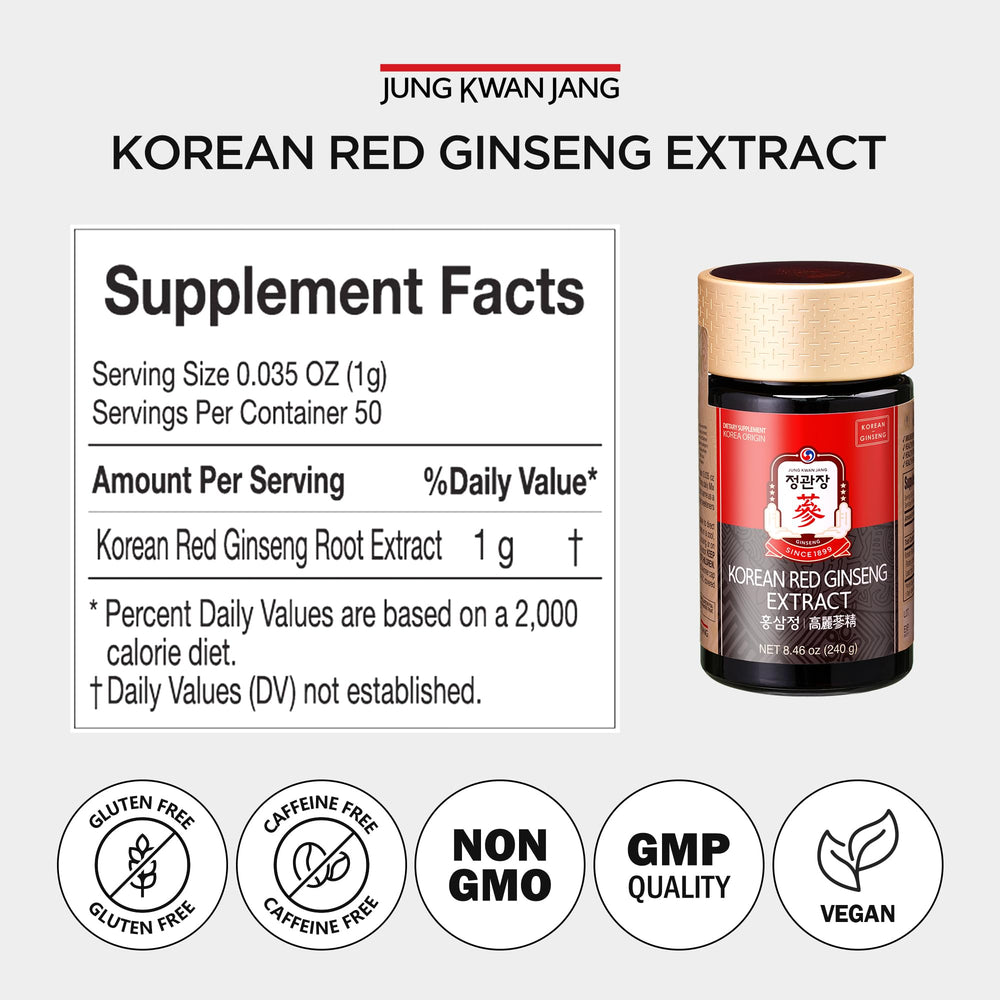 Close-up of JUNG KWAN JANG 50g ginseng extract label