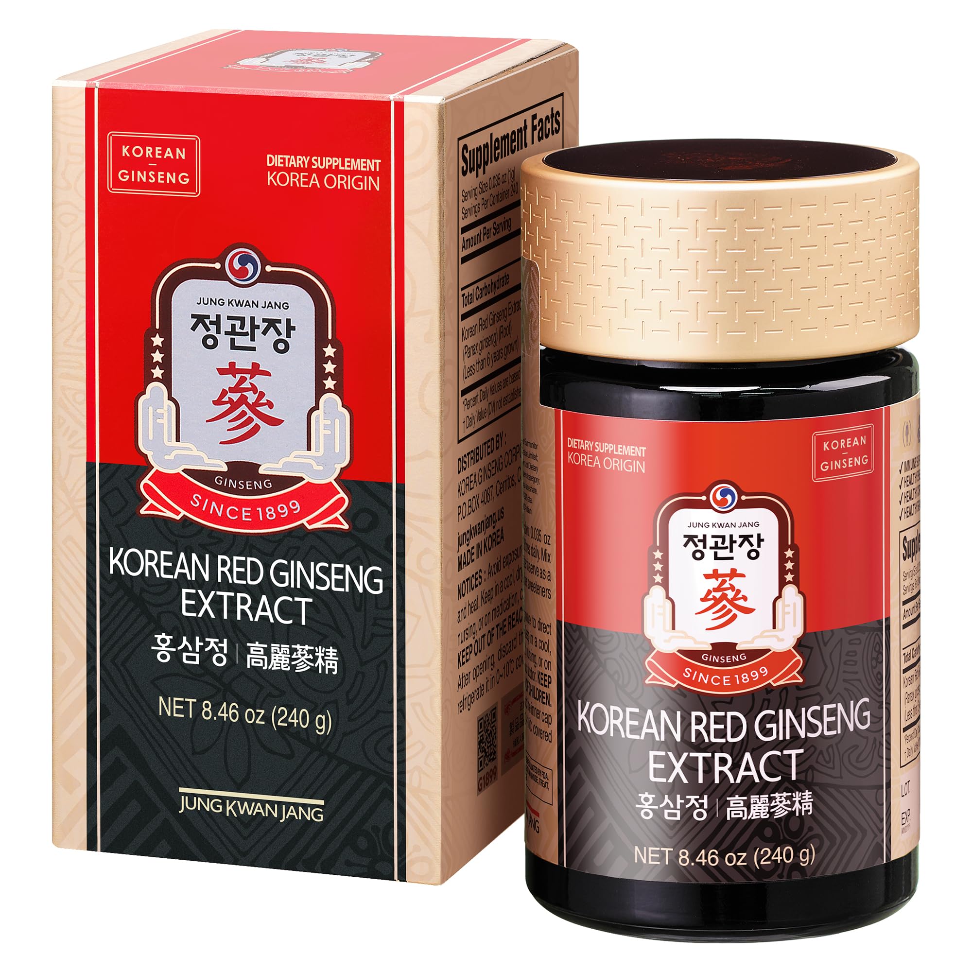 Bottle of JungKwanJang Korean Red Panax Ginseng Extract 240g front view