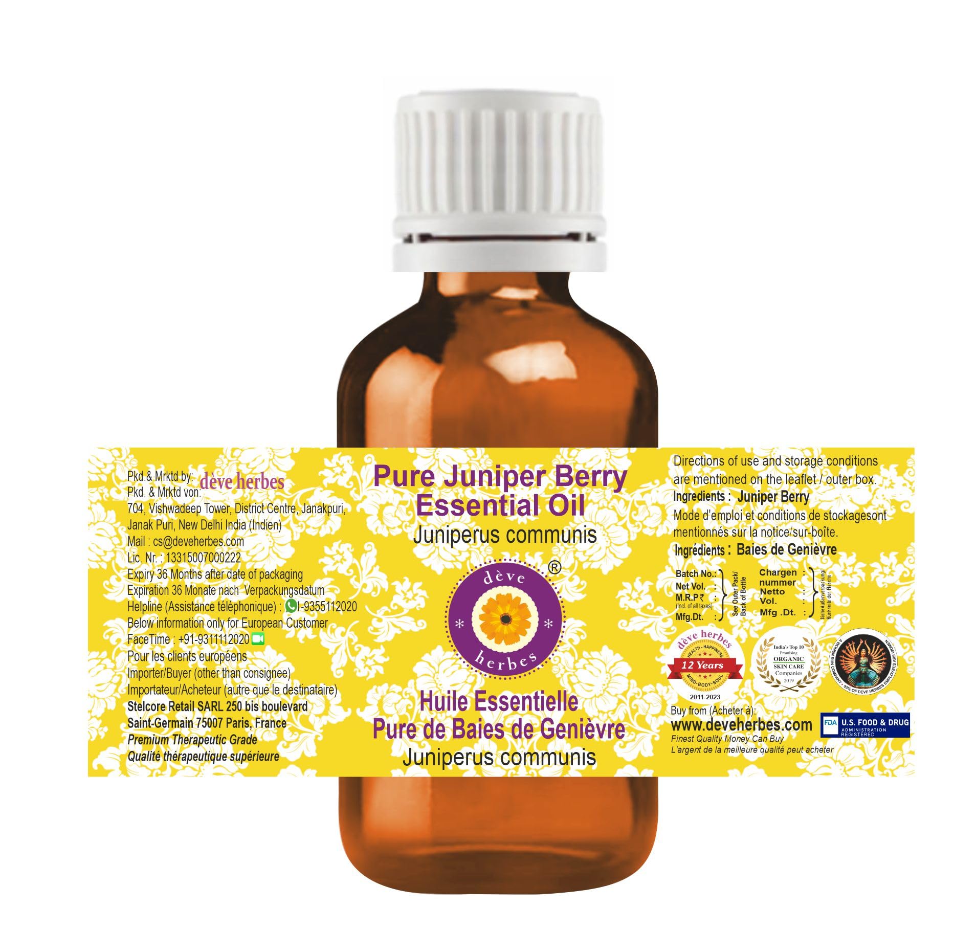Label on Deve Herbes Juniper Berry Essential Oil bottle