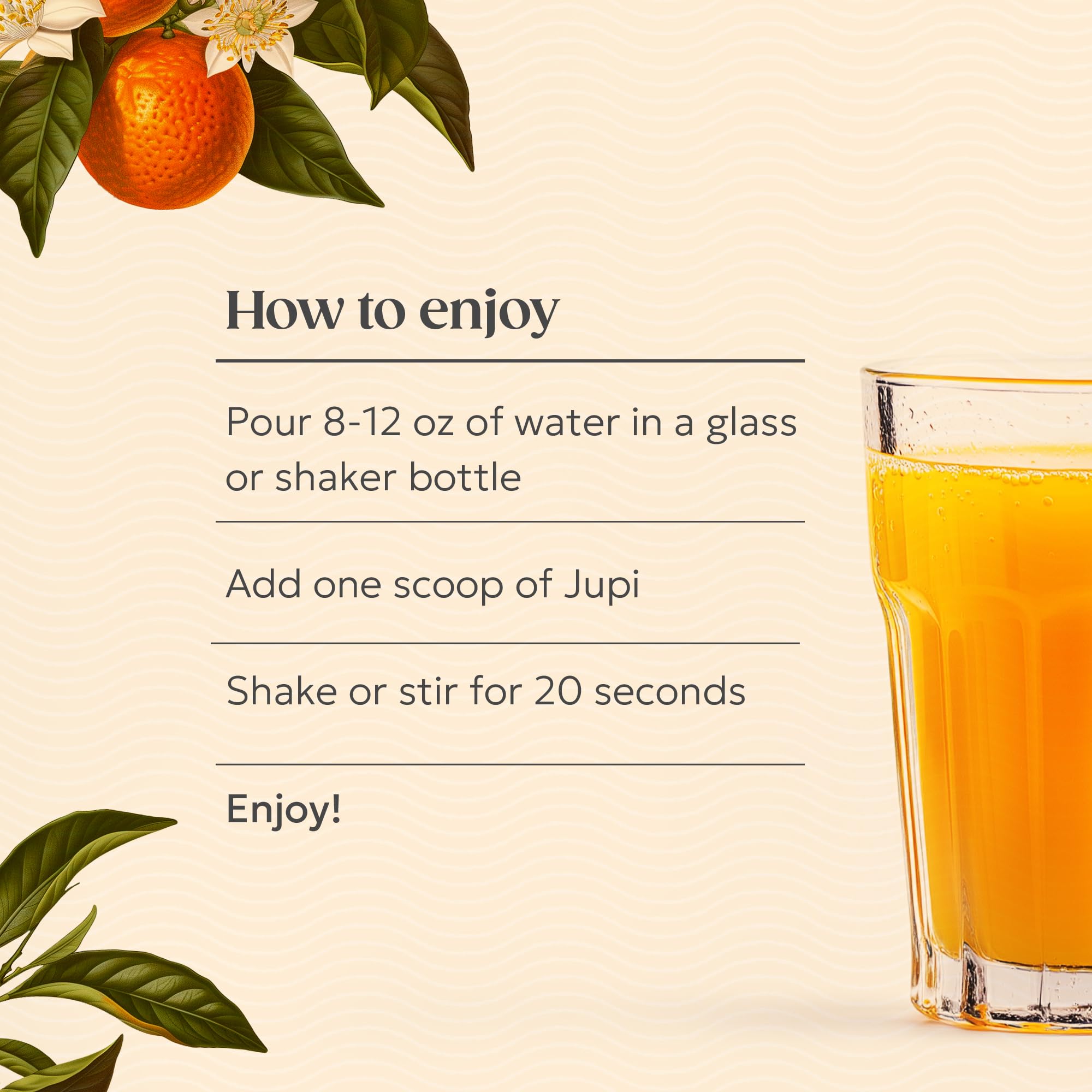 Serving scoop with powder beside a glass of citrus drink