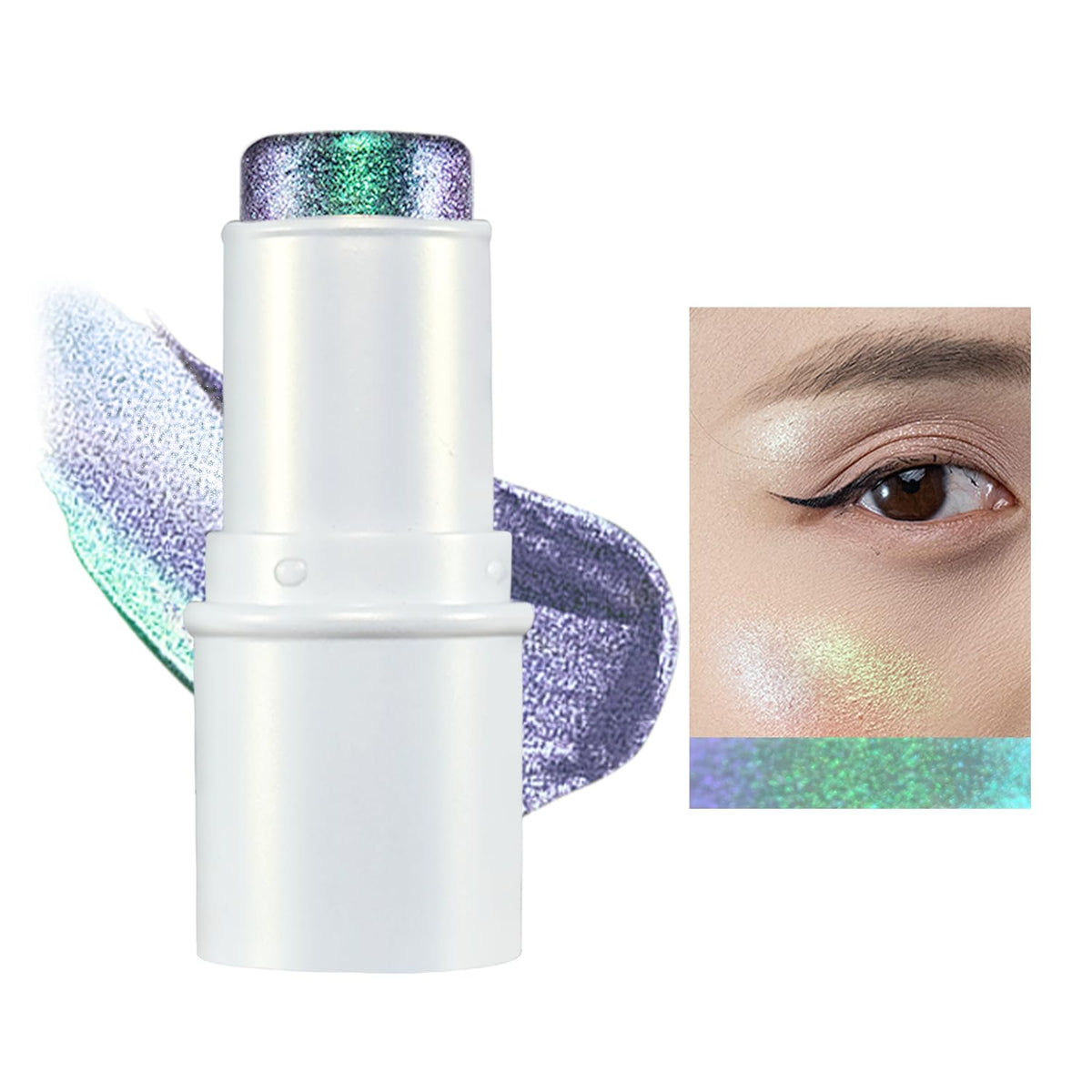 Jur Mornier Multichrome Eyeshadow Stick packaging is sleek and portable for on-the-go touch-ups.