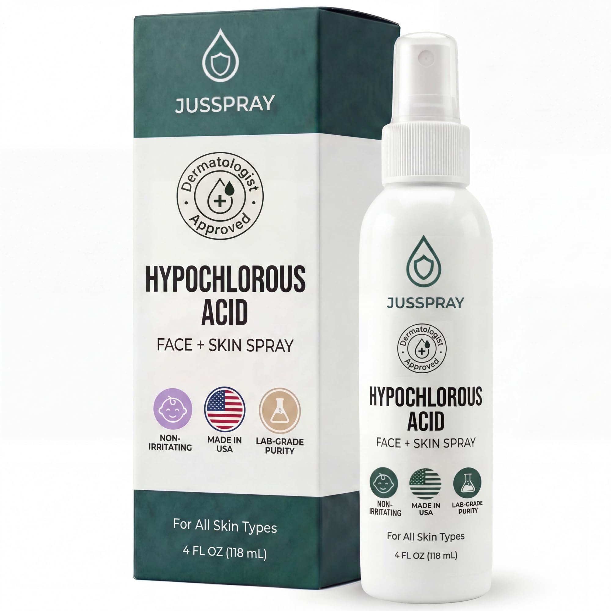 JusSpray HOCl face mist bottle close-up for gentle cleansing after workouts.