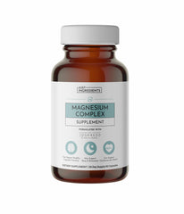 Just Ingredients Magnesium Complex bottle front showing five bioavailable forms for relaxation