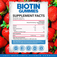 Strawberry flavor Just Nutrients Biotin 10,000mcg Gummies close-up