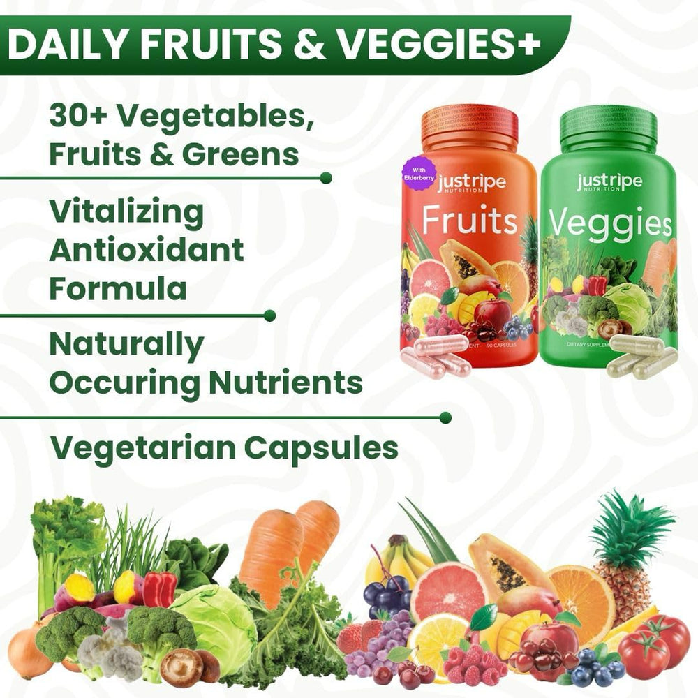 Green and red capsules representing fruit and veggie blends