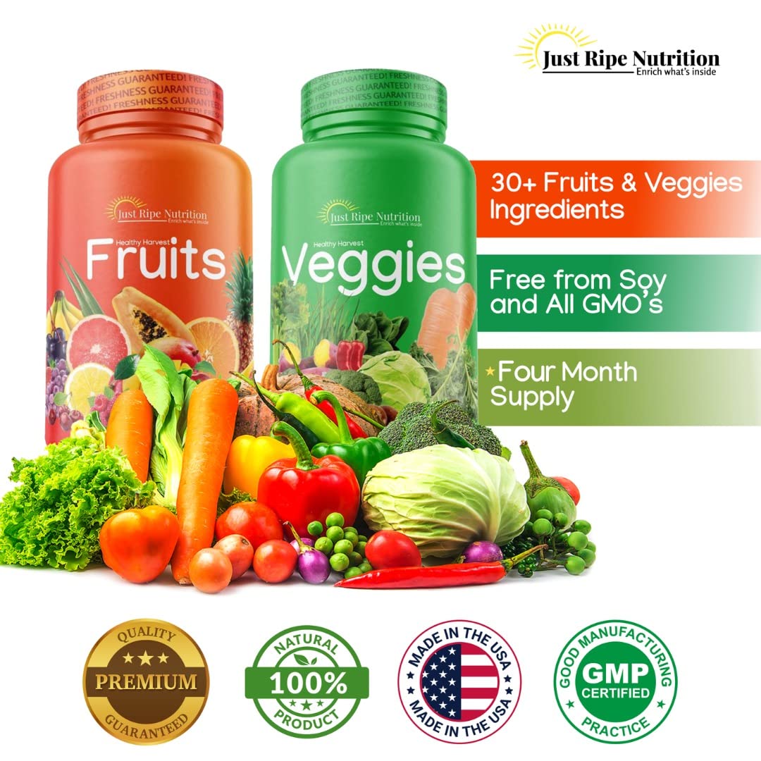 Ingredients showcase for Just Ripe Nutrition fruits and vegetables supplement