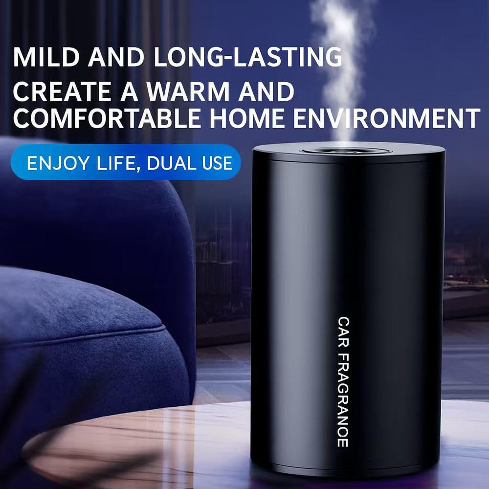 JustBloom essential car diffuser side-mist view shows quiet performance for home or office.