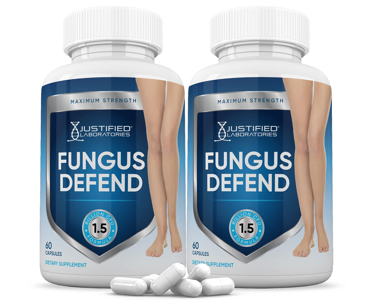 Justified Laboratories Fungus Defend 2-pack packaging with 120 capsules