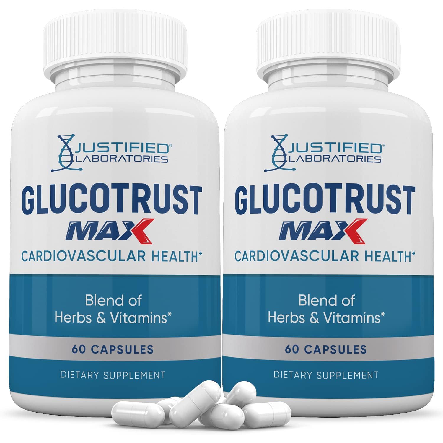 Justified Laboratories Glucotrust Max 1295MG bottle front view