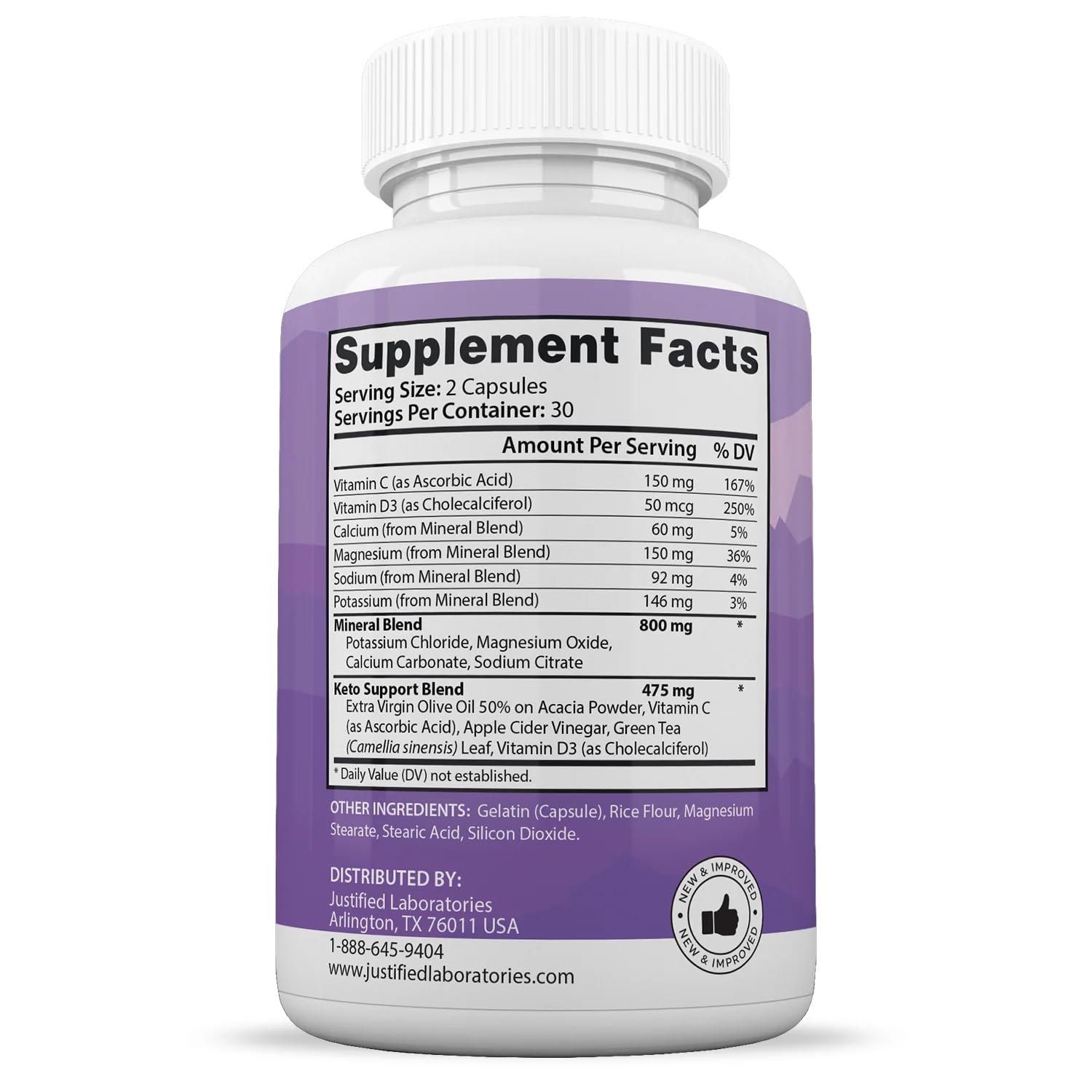 Justified Laboratories Keto Boost Pills 2-Pack - packaging and capsules