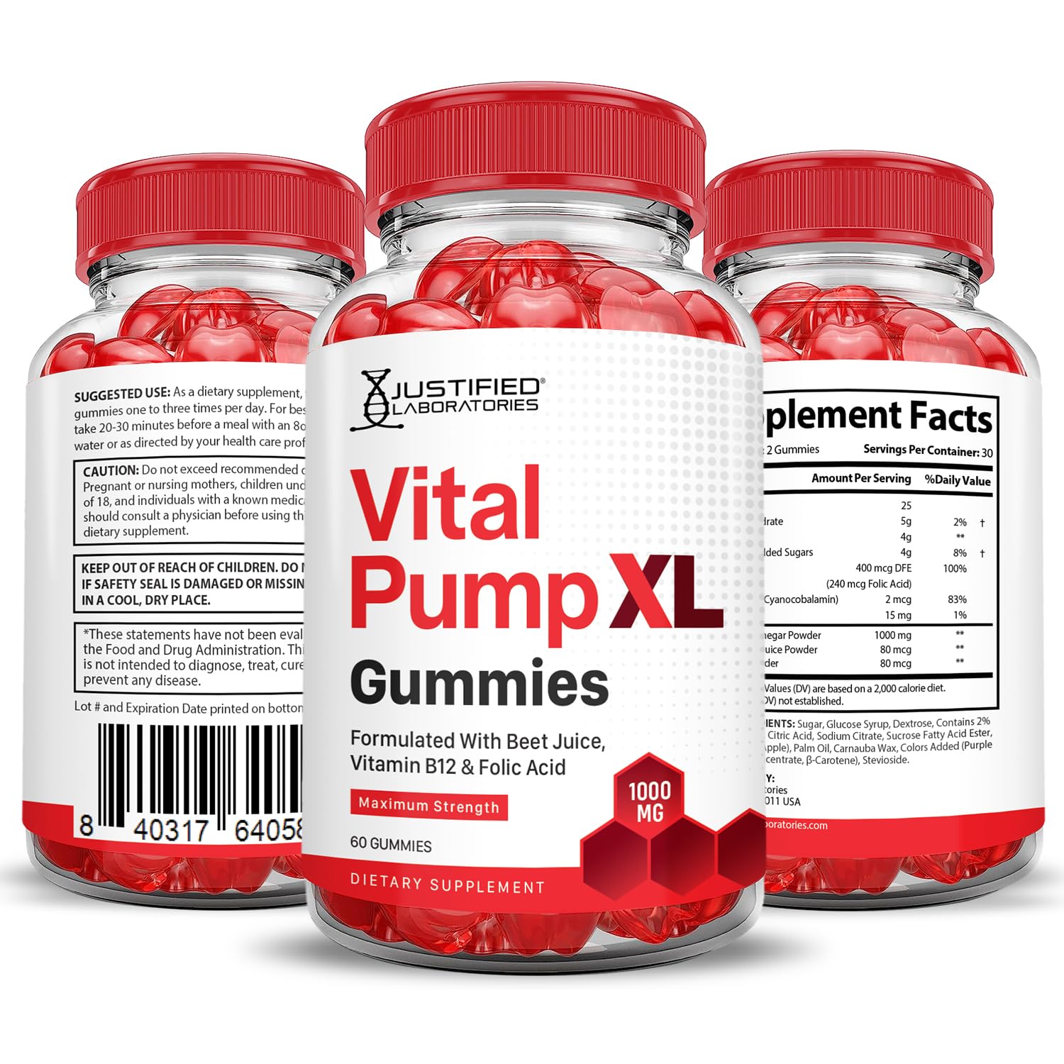 Close-up of Vital Pump XL gummies showing texture and color