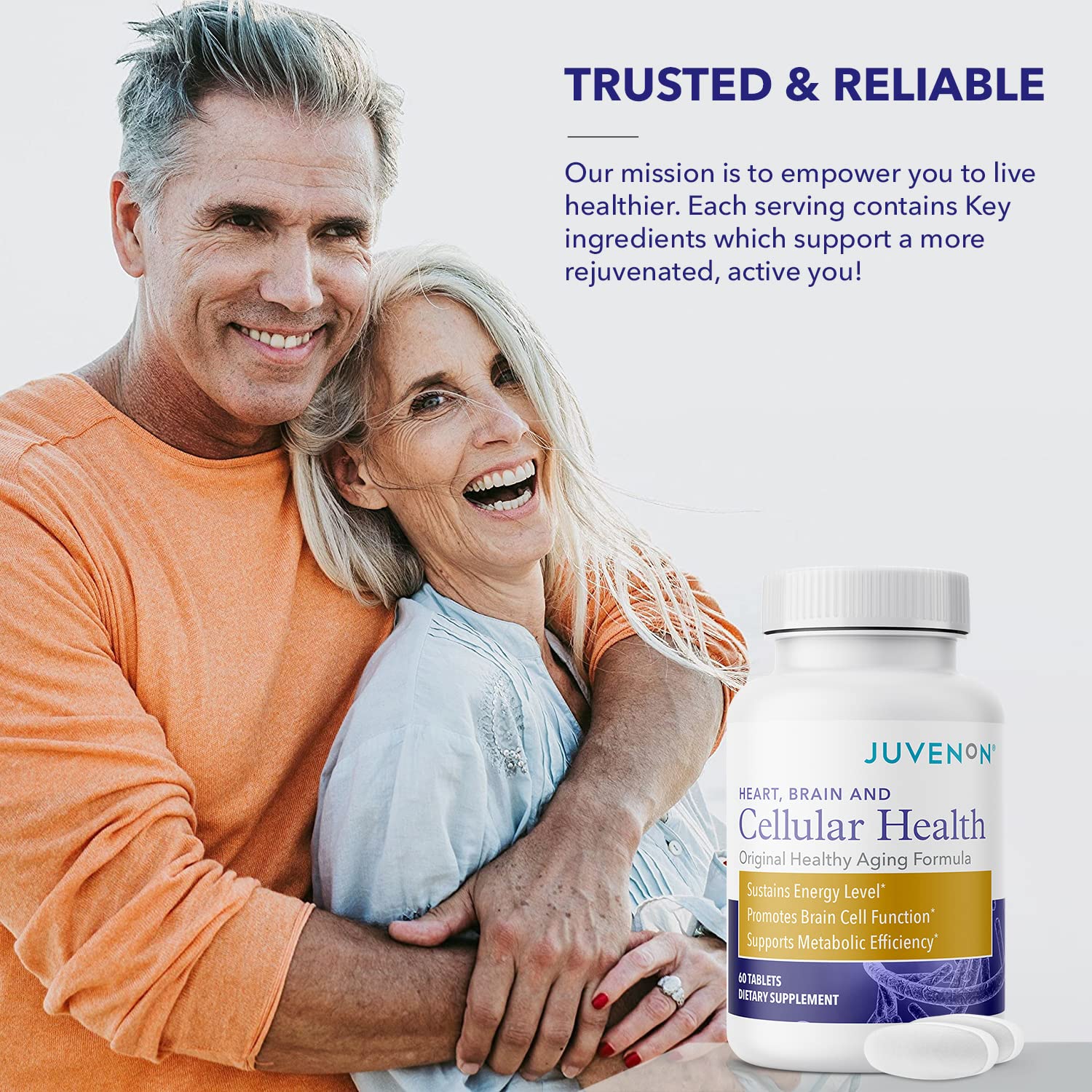 Juvenon Cellular Health tablets with glass of water for daily use