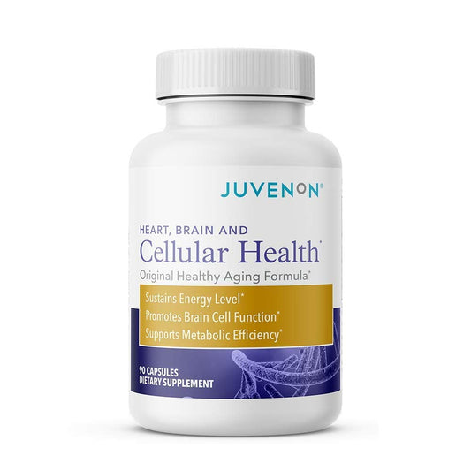 Juvenon Cellular Health bottle highlighting heart and brain support