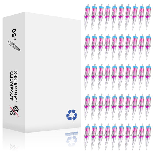 JZsmpmu 50-piece cartridge needle set in mixed RL sizes for versatile line work.