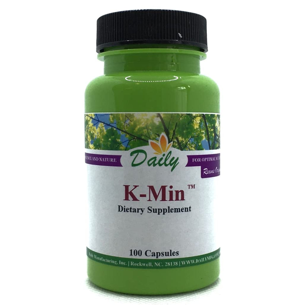 K-Min capsule showing calcium source from soft rock phosphate and diatomaceous earth